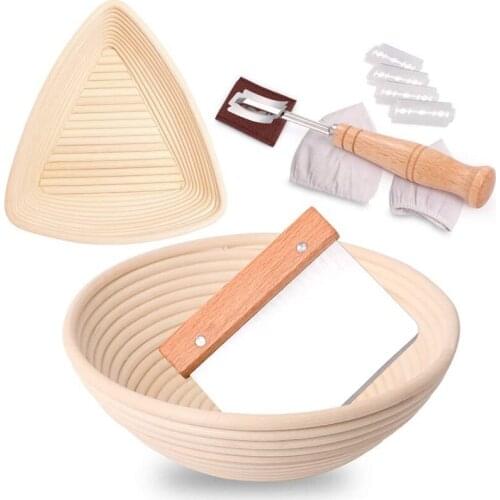 Sourdough Proofing Basket,Triple-cornered & Round Bread Proofing Basket,Dough Scraper,Linen Liner,Kit for Home Baker