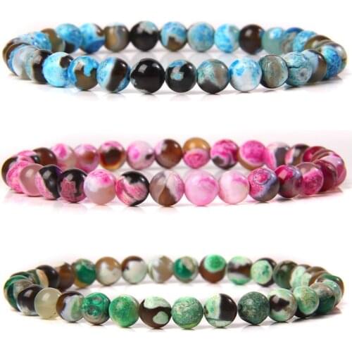Colorful Natural Round Fire Agates Beads Bracelet 6mm Gem Stone Beaded Energy Yoga Bracelet for Women Men Lovers Jewelry Gift