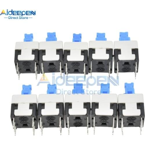 10Pcs/lot 8x8mm mm Blue Cap Self-locking Type Square Button Switch 8*8 mm 100000 Times Service Life AC 60V 0.3A/AC 25V 1.5A