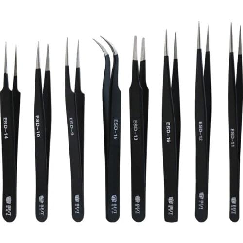 BEST ESD Pointed Precision Stainless Steel Professional Anti-Static ElectricTweezers for iPhone/Smartphone/Computer Repair Tools