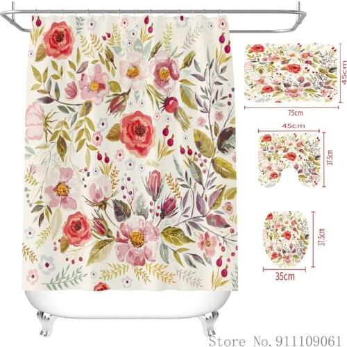 Fashion and Idyllic Style Waterproof and Mildewproof Polyester Fabric Shower Curtain 3D Printed Bathroom Non-slip Toilet Mats