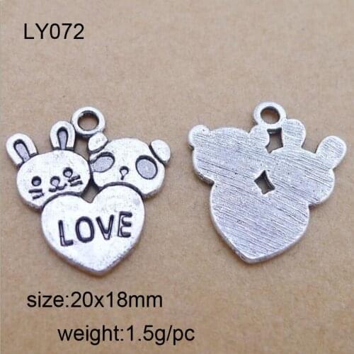 Fashion Antique Silver Alloy Rabbit Cat Love Heart Charms 25pcs 18*20mm
