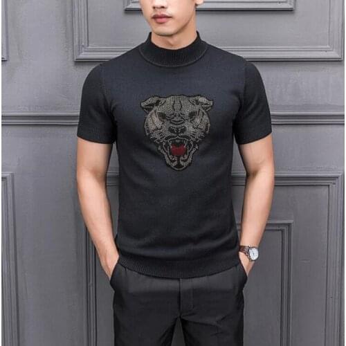 Fashion Hot drill Warm Soft High Quality Man Knitted Pullover Winter O-Neck Short Sleeve Men Sweater