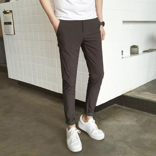 2019 Spring Man Leisure Time Solid Color Cotton Korean Style Trend Long Trousers Slim Fit Casual Pants Elastic