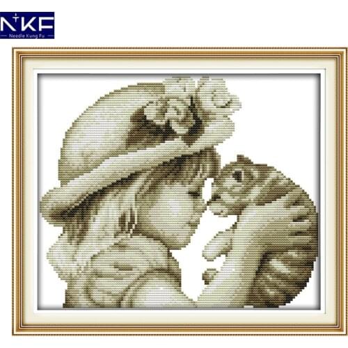 NKF Lovely Girl and Cat Cross Stitch Pattern Needlework Cross Stitch Kit Embroidery Cross Craft Cross Stitch for Home Decor