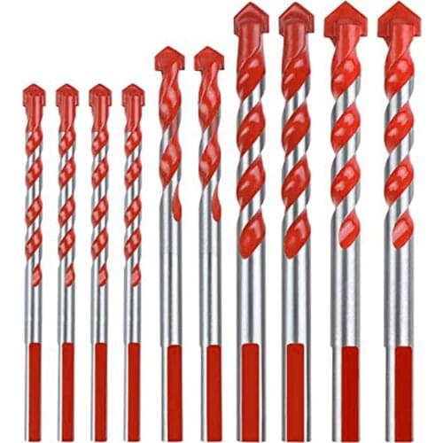 New 10PCS Masonry Drill Bits Set for Tile Glass Ceramic Brick, with Triangular Handle and Industrial Strength Carbide Tips