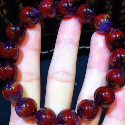 Genuine Natural Auralite 23 Purple Red Quartz Bracelet 12.4mm Cacoxenite Canada Round Beads Bangle Women Men Certificate AAAAA
