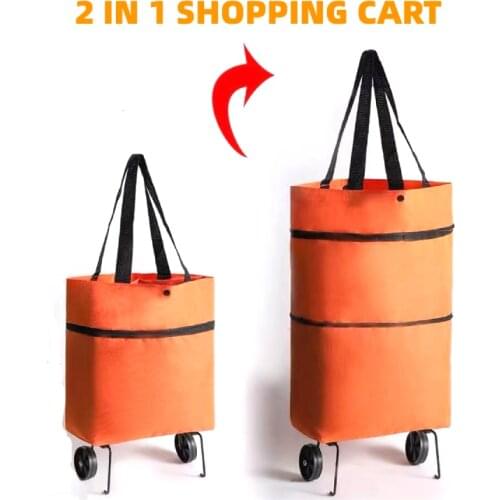 Cheap Womens Bags Folding Shopping Bag With Wheels Female Bag Reusable New Handbag Waterproof Oxford Cloth Pull Cart Trolley