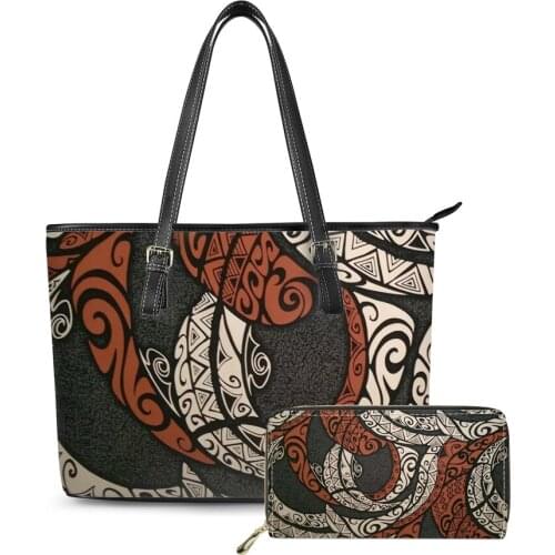 New Polynesian traditional tribal style Pattern Print custom Large Leather Tote Bag Shoulder Clutches Ladies Handbags and purses