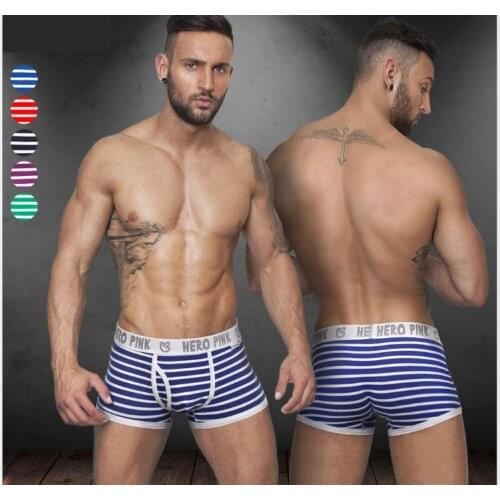 New Men Boxers Shorts Male Sexy stripe U convex Underpants Breathable Underwear