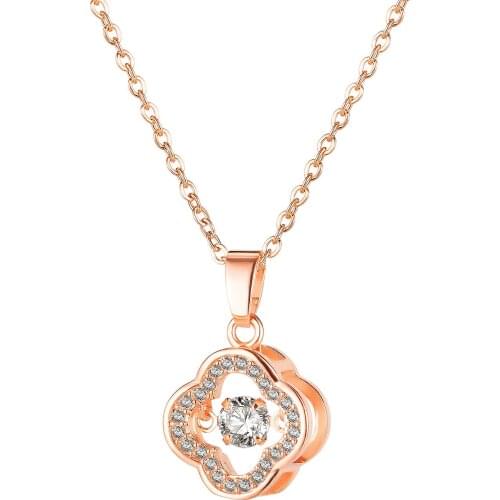 Cyue 316L Stainless Steel Necklace Chain Rose Lucky Clover Pendant Charm With Pave AAA CZ For Women Jewelry