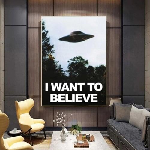 I WANT TO BELIEVE - The X Files Art Canvas Painting UFO TV Series Posters and Prints Home Decor Wall Art Picture for Living Room