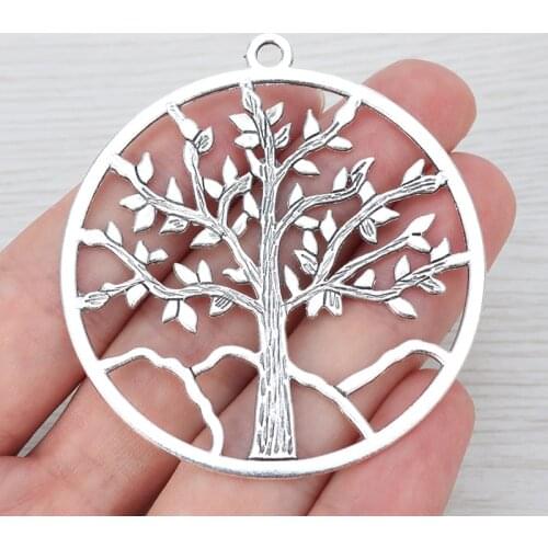 4 x Hollow Open Large Round Tree Tibetan Silver Charms Pendants for Necklace Jewelry Making Findings 57x57mm