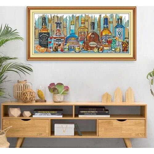 Clear printed cloth 11CT and 14CT cross stitch embroidery kit oil painting various wine bottle furniture decoration pendant pain