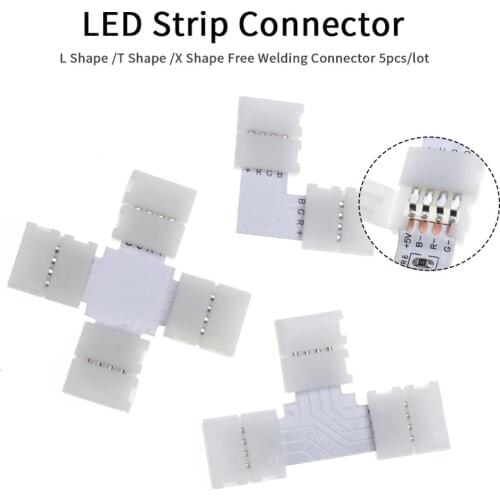 LED Strip Connector 2pin 4pin 5pin 10mm Soldering Corner Adapter L Shape T Shape X Shape Free Welding Connector 5pcs for Strip