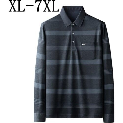 7XL 6XL 5XL 2021 New Autumn Casual Striped Polo Shirt Men Long Sleeve Fashion Polo Homme Oversized Loose Mens Polos Shirts