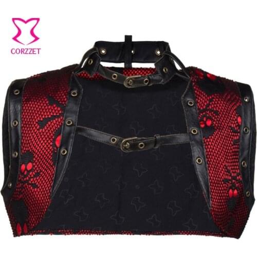 Red / Black Skull Net Sexy Corsets And Bustiers Vintage Gothic Jacket Steampunk Clothing Women Plus Size Corset Accessories 6XL
