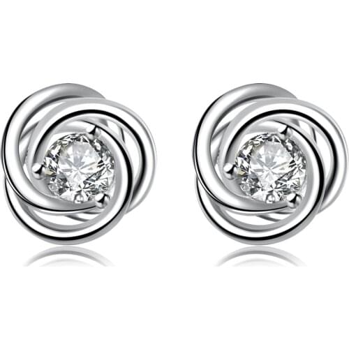 Factory wholesale high quality silver color fashion elegance Women classic personalized sparkling crystal zircon earrings