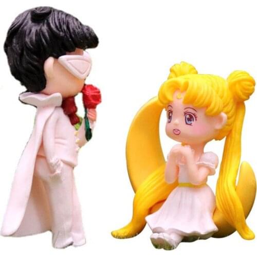 Sailor Moon Couple Figures Kawaii Room Decor Japanese Anime Luna Artemis Mini Figurine Kids Toys Collections Model Dolls Gifts
