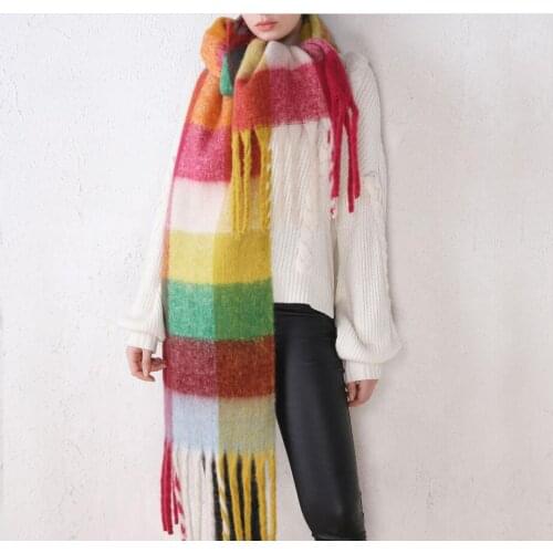 Winter Scarf Women Cashmere Warm Pashmina Multicolour Foulard Female Scarves Wraps Thick Soft Bufanda Stripes Shawl Long Stole