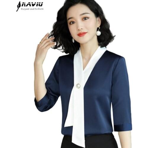Chiffon Navy Blue Shirt Women Summer New Design Casual Temperament White Half Sleeve Blouses Office Ladies Plus Size Work Tops