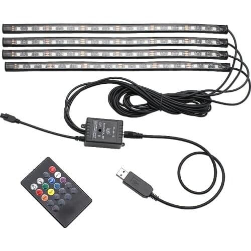 Car LED RGB Interior Atmosphere Strip Light Auto Decorative Foot Lamp USB/Cigarette Wireless Remote Music Control Ambient Lamp