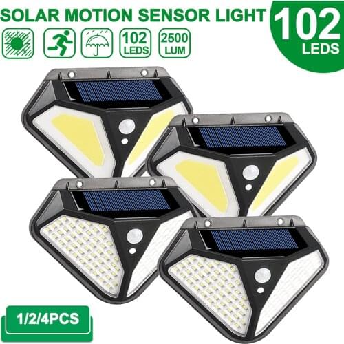 Solar Lights Outdoor 102 LED Solar Motion Sensor Security Lights 270 Wide Angle Solar Garden Wall Lights Wireless Waterproof