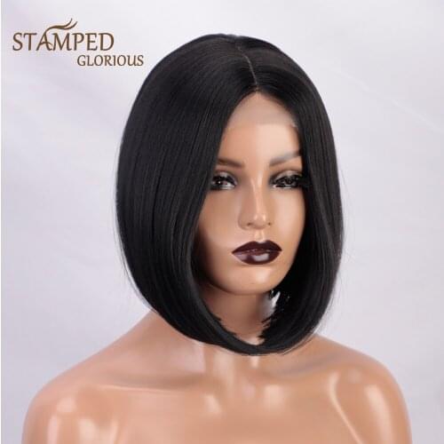 Stamped Glorious Short Synthetic Bob Wig Middle Part Synthetic Wigs for Black Women Heat Resistant Fiber Red Blonde Bob Wig