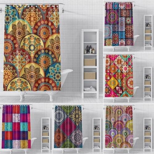 Colorful Floral Flowers Bathroom Curtain Bohemian Style Shower Curtains For Bathroom Waterproof Shower Curtains Toilet Decor