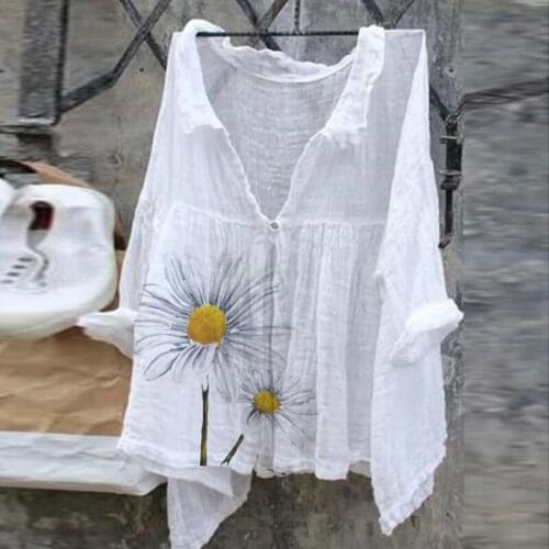 Women Floral Print Blouse Sexy V Neck Party Shirts 2021 Summer Tunic Beach Tops Office Ladies Casual Blusas Plus Size