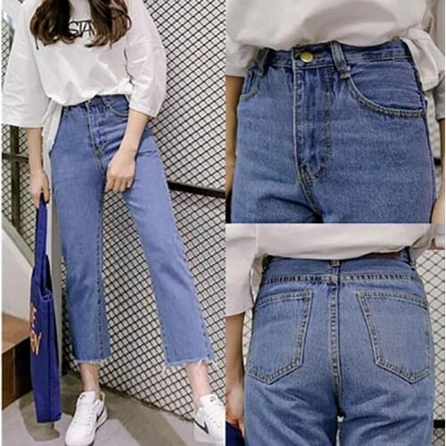 Womens 2020 New High-waisted Jeans Women Straight Tube Version Loose Thin Climax BF Wind Nine Points Wide Legs