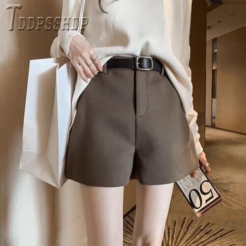2019 Autumn Winter New Women Woolen Shorts High Waist A Line Female Shorts