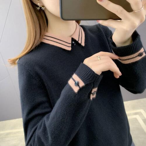 2021 Womens Spring Autumn Sweater New Loose Soft Splicing College Style Long Sleeve Pullover Top Casual Female Costume