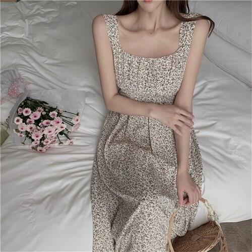 Alien Kitty Summer Strap Long Dress Prairie Style Sweet Femme Prom 2021 Florals Hot Printed Slim Holiday Robe Mujer Vestidos