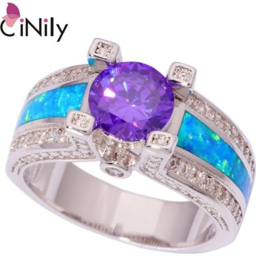 CiNily Created Blue Fire Opal Purple Zircon Cubic Zirconia Silver Plated Wholesale Retail Women Jewelry Ring Sz 7 8 9 10 OJ8850