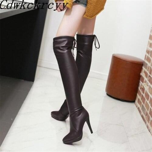 Winter New pattern fashion Round head black sexy Over knee Thin leg Boots Add wool Keep warm Fine heel Women Boots size 34-43