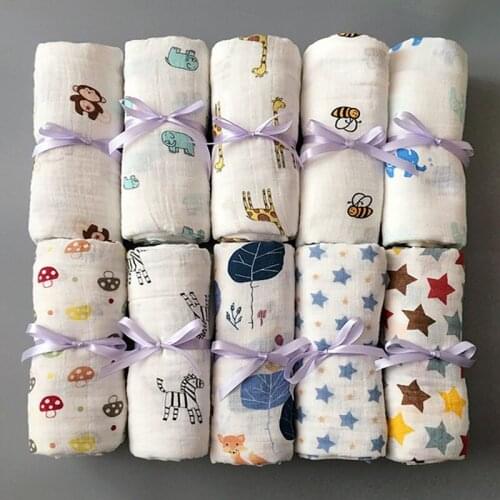 1PC Muslin 100% Cotton Newborn Swaddles Soft Baby Boy Girls Blankets Bath Gauze Infant Wrap Sleepsack Stroller Cover Play Mat