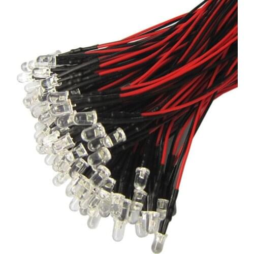 100pcs Pre-Wired Led 5V/12V/24V Red/Green/Blue/White/Warm/Orange/RGB Color Optional with Resistance and 20cm Cable