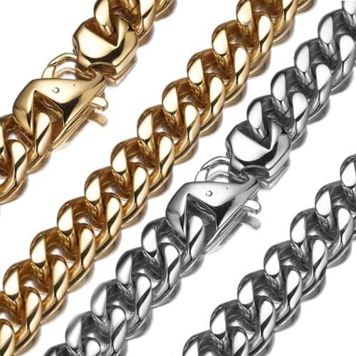 13/15mm Stainless Steel Sliver Gold Cuban Miami Chain Joker Necklace Or Bracelet Mens Womens Fashion Couple Gift 7-40 inches