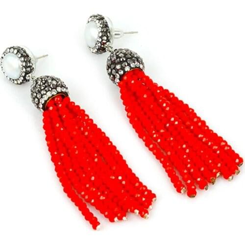2018 High Quality Women Fashion Bohemian Style Multicolor Glass Crystal Beads Tassel Zircon Charm Stud Long Dangle Earrings