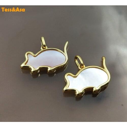 3pcs Mouse Shape Natural Shell Cute Mouse White Shell Pendant Gold Metal Edge pendant Woman Girl Friend Gift Jewelry DIY Making