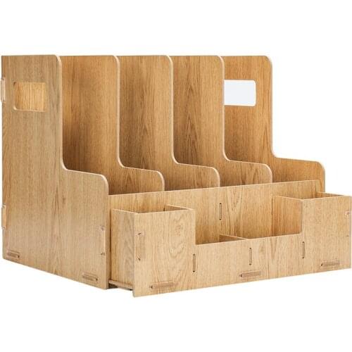 Deli Four-joint Combination Desktop File Tray Wooden DIY Creative File Bar Storage Box Office Supplies Wood Log Color 79221