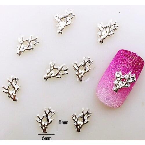 50pcs/pack Japan Korea Alloy Nail Art 3D Gold Silver Coral Tree Metal Accessorie Collection for Phototherapy Nail Sticker DIY