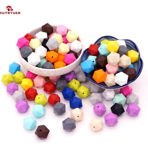 Sutoyuen 60Pcs 17mm Loose Multi-faceted Silicone Beads Chewable Geometric Baby Teething Bead Baby Pacifier Necklace Toy Making