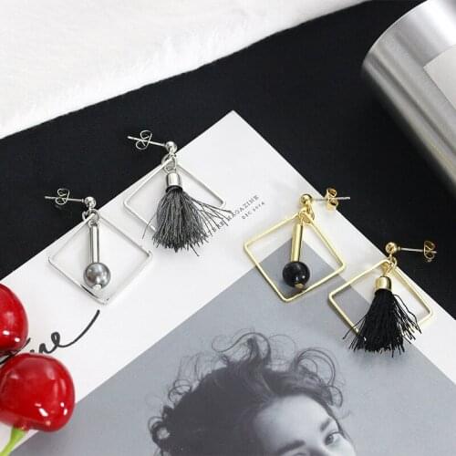 Asymmetric Hollow Simulated Pearl Tassel Stud Earrings Geometric Gold Silver Color Bead Statement Pendants For Women Jewerly