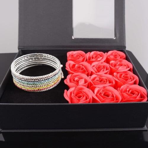 Valentines Day Rhinestone Bracelet Soap Flower Jewelry Gift Box Bangle for Girl Friend Gift