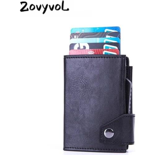 Zovyvol 2021 New Men RFID Credit Card Holders Multifunctional Aluminum Box Card Case Anti-Theft PU Leather With Coin Purse
