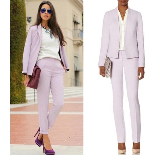 Custom Made Lavender 2 Piece Set Women Business Pantsuits Office Formal Uniform Ladies Work Wear Blazer Outfit Pantsuit