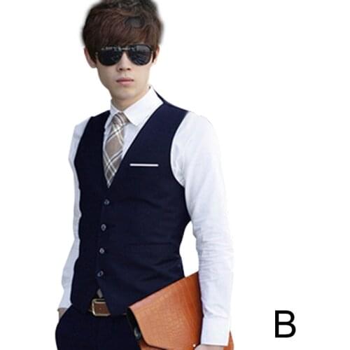 Men Solid Color Waistcoat Slim Fit Single-breasted Business Casual Vest for Spring AIC88