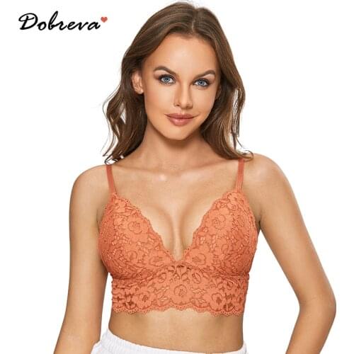 DOBREVA Womens Sexy Lace Bra Wire Free Bralette With Removable Pads